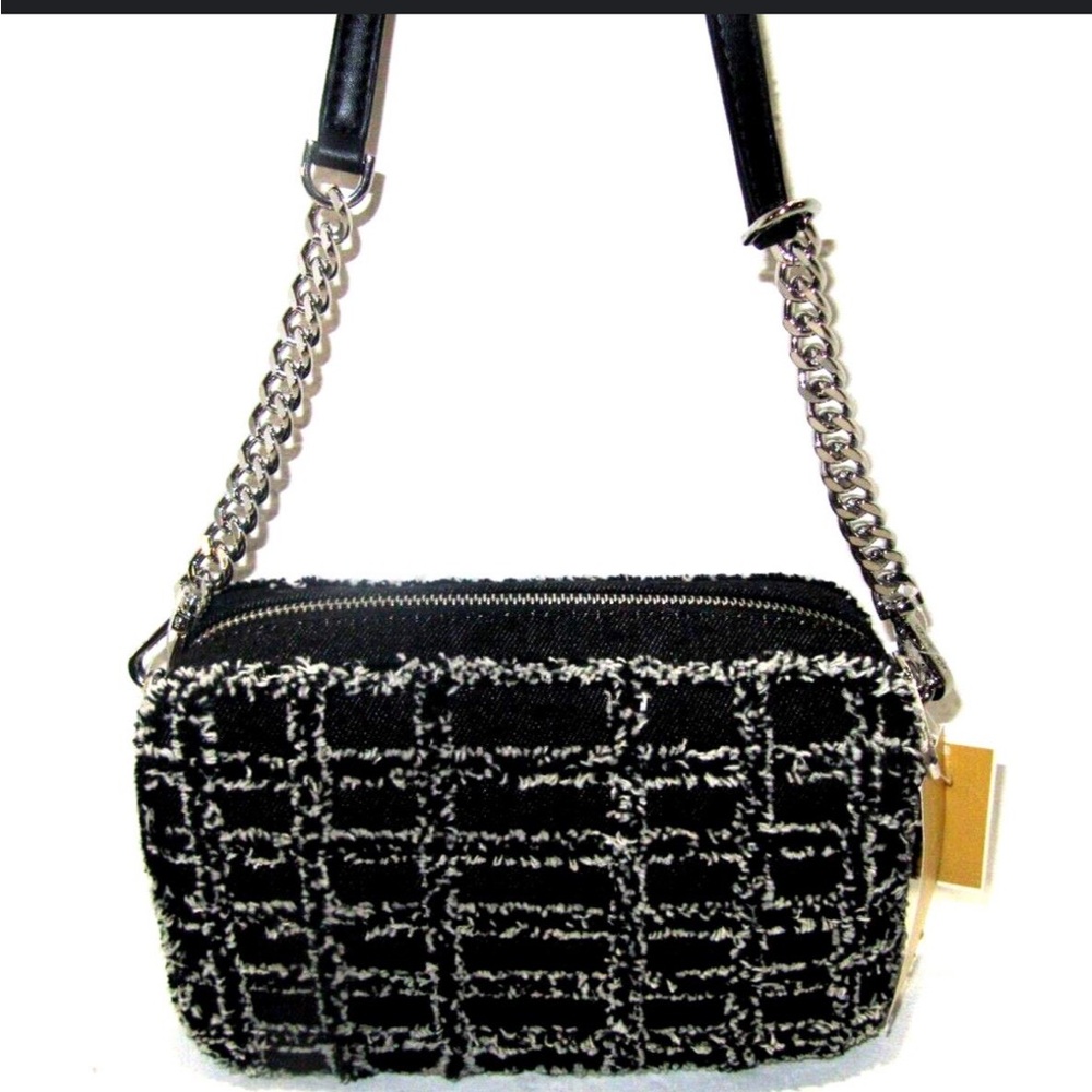 Michael Michael Kors Jet Set Medium  Crossbody Bag Black Denim Whi…